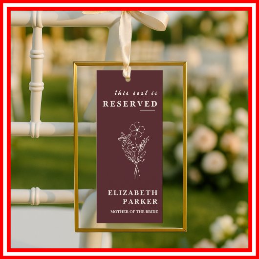 Floral Burgundy Reserved Seating Wedding Tag 招待状