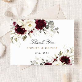 Floral Burgundy White Greenery Thank You Card サンキューカード