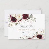 Floral Burgundy White Greenery Thank You Card サンキューカード (正面)