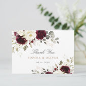 Floral Burgundy White Greenery Thank You Card サンキューカード (スタンド正面)