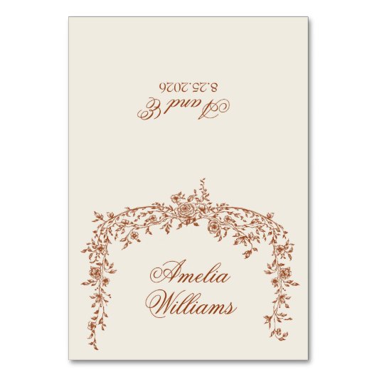 Floral Burnt Orange Beige Boho Terracotta Wedding テーブルナンバー (正面)