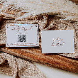 Floral Burnt Orange Terracotta QR Code Wedding 出欠カード