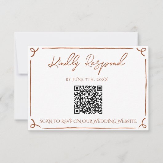 Floral Burnt Orange Terracotta QR Code Wedding 出欠カード (正面)