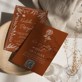 Floral Burnt Orange Terracotta QR Code Wedding 招待状