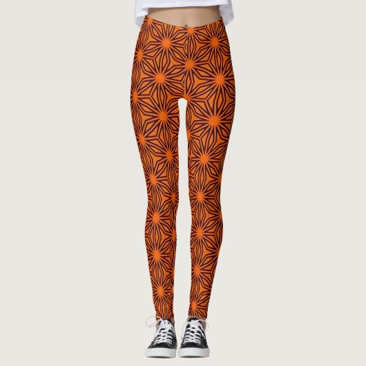 Floral Burst Orange Women's Leggings レギンス (正面)