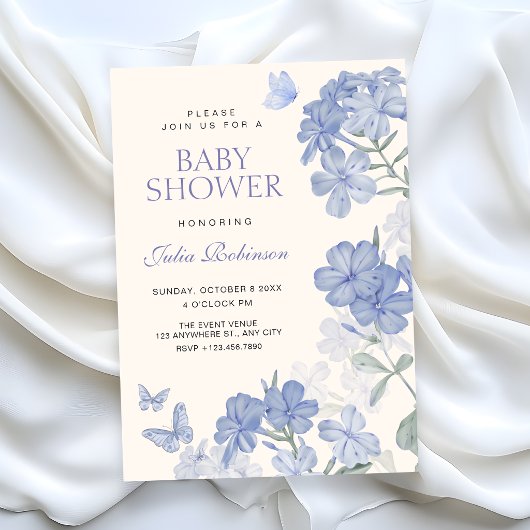 Floral butterflies baby shower 招待状
