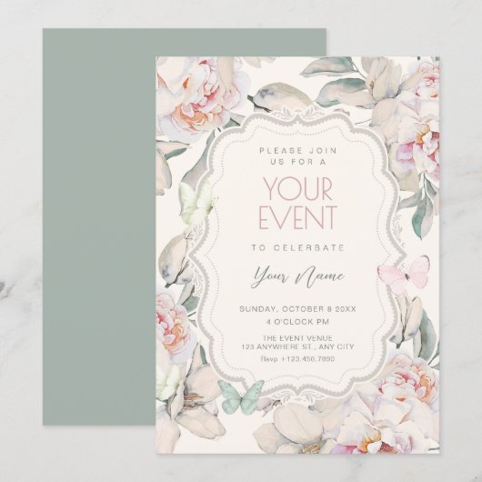 Floral butterfly  招待状 (正面/裏面)