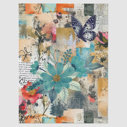 Floral & Butterfly Abstract Art College Decoupage 薄葉紙 (正面)
