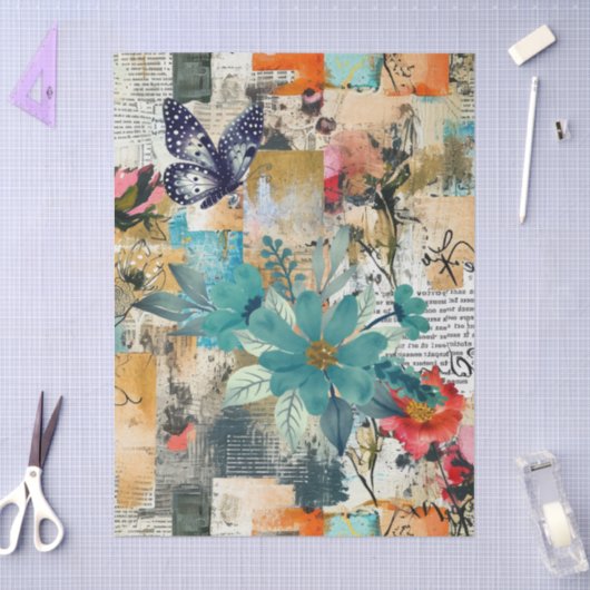 Floral & Butterfly Abstract Art College Decoupage 薄葉紙 (クラフト)