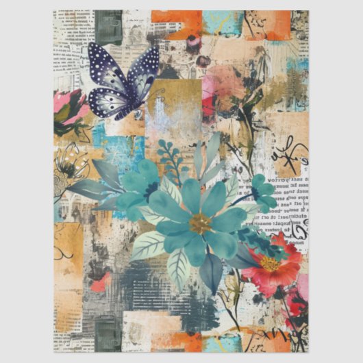 Floral & Butterfly Abstract Art College Decoupage 薄葉紙 (正面)