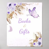Floral Butterfly Baby Shower Books and Gifts Sign ポスター (正面)