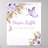 Floral Butterfly Baby Shower Diaper Raffle Sign ポスター (正面)