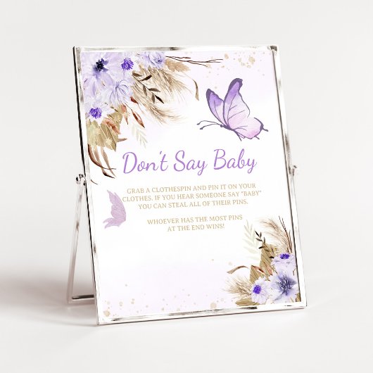 Floral Butterfly Baby Shower Don't Say Baby Sign ポスター