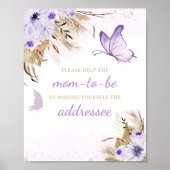Floral Butterfly Baby Shower Envelope Station Sign ポスター (正面)