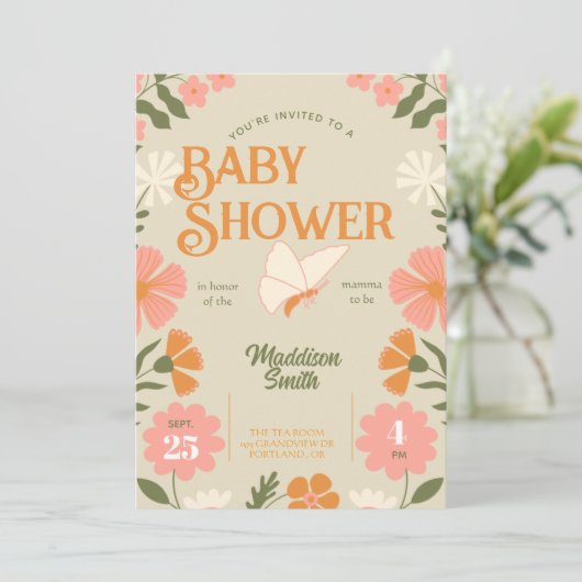 Floral Butterfly Baby Shower Invitation (スタンド正面)