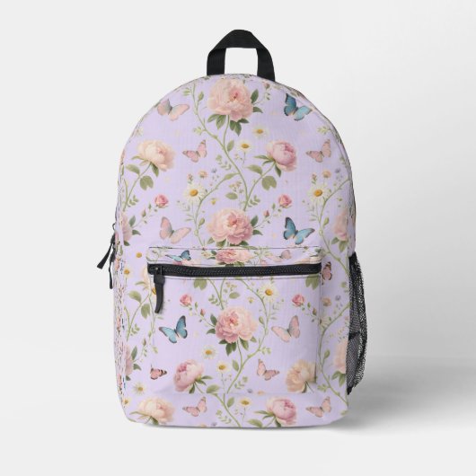 Floral Butterfly Backpack with Peonies プリントバックパック (正面)