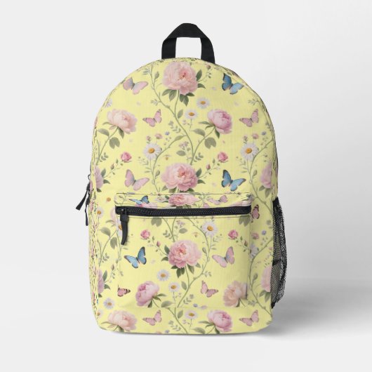 Floral Butterfly Backpack with Peonies プリントバックパック (正面)