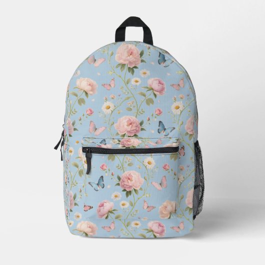 Floral Butterfly Backpack with Peonies プリントバックパック (正面)