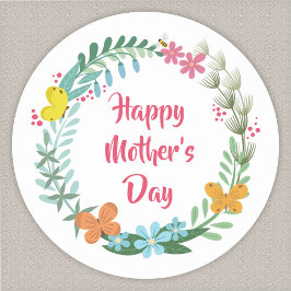 Floral Butterfly Botanical Colorful Wreath Garland ラウンドシール