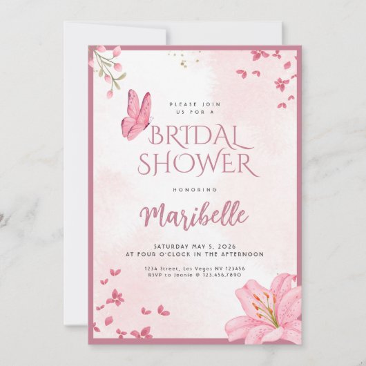 Floral Butterfly Bridal Shower Invitation 招待状 (正面)