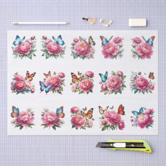 Floral Butterfly Clip-Art Illustration Decoupage 薄葉紙 (クラフト)