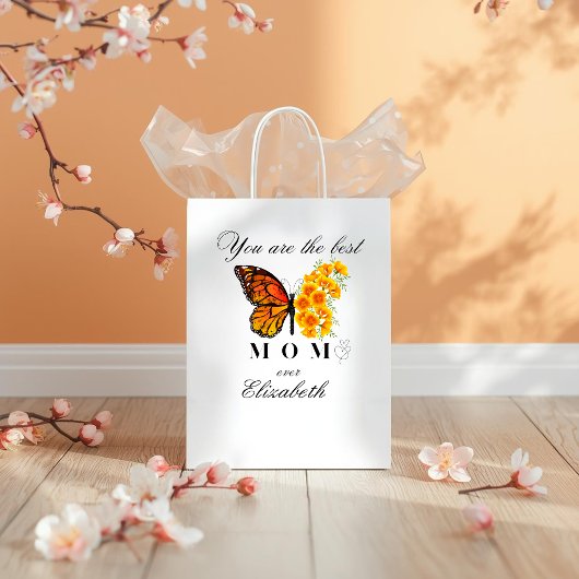 Floral Butterfly Personalized Gift Bag ミディアムペーパーバッグ