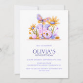 Floral Butterfly Pink Purple 16th Birthday Party 招待状 (正面)