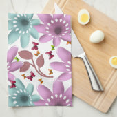 Floral Butterfly Seamless Pattern | Pink and Mint  キッチンタオル (四つ折り)
