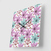 Floral Butterfly Seamless Pattern | Pink and Mint  スクエア壁時計 (傾斜)