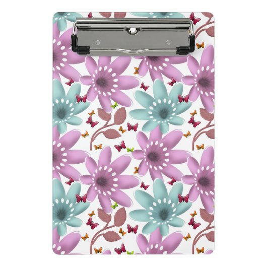 Floral Butterfly Seamless Pattern | Pink and Mint  ミニクリップボード (正面)