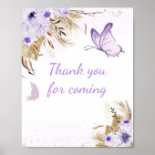Floral Butterfly Shower Thank you for Coming Sign ポスター (正面)