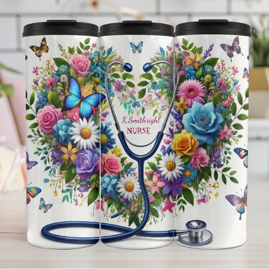 Floral Butterfly Stethoscope Nurse Heart タンブラー