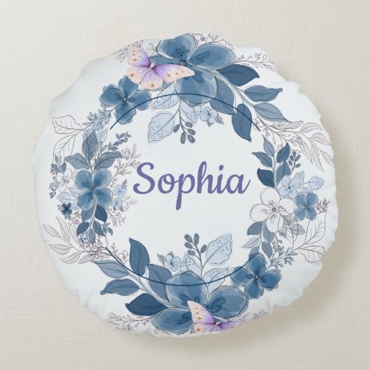 Floral Butterfly Throw Pillow ラウンドクッション (裏面)