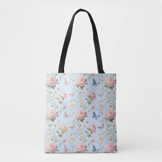 Floral Butterfly Tote Bag with Peonies トートバッグ (正面)