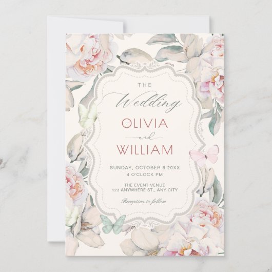 Floral butterfly wedding 招待状 (正面)