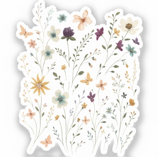 Floral & Butterfly,  Whimsical Garden-Inspired  シール (正面)