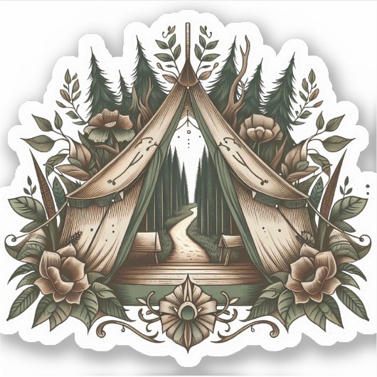 Floral Camping Tent Sticker | Die-Cut Sticker シール (正面)