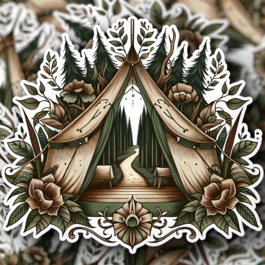 Floral Camping Tent Sticker | Die-Cut Sticker シール