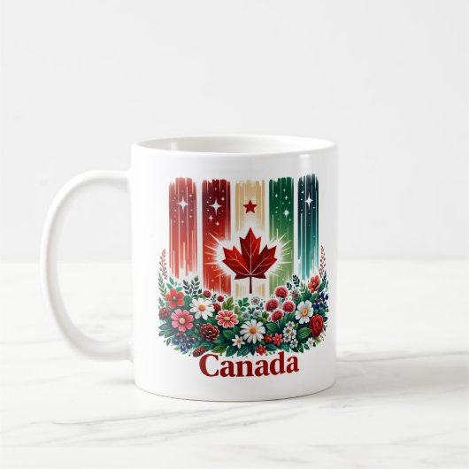 Floral Canada Day | Cute Canadian Flag コーヒーマグカップ (左)