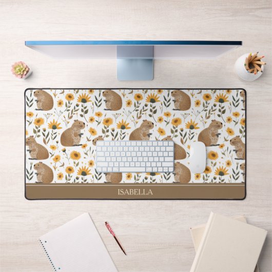 Floral Capybara Desk Mat デスクマット (オフィス1)