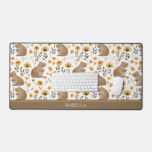 Floral Capybara Desk Mat デスクマット (キーボード&マウス)