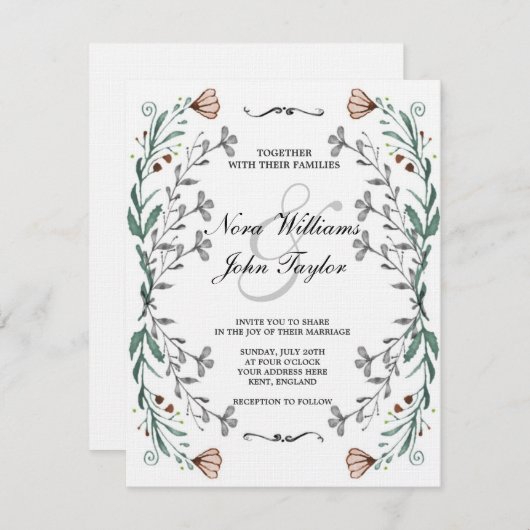 Floral Card for a wedding 招待状 (正面/裏面)