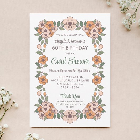 Floral Card Shower 60th Birthday Invitation 招待状