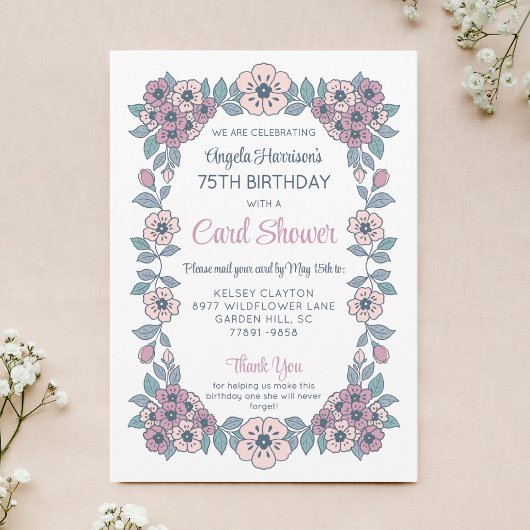 Floral Card Shower Birthday Invitation 招待状