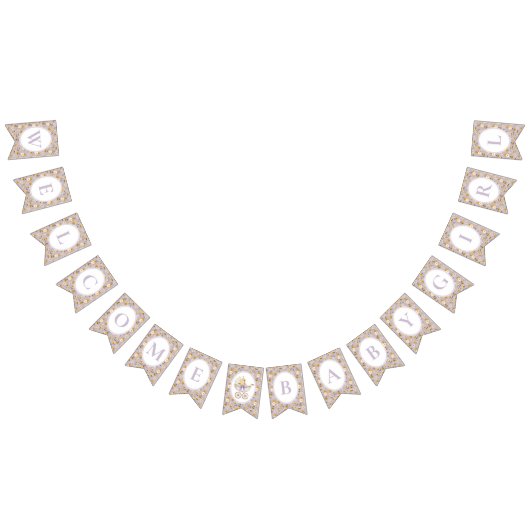 Floral Carriage Baby Shower Lavender Welcome バンティングフラッグ (全)