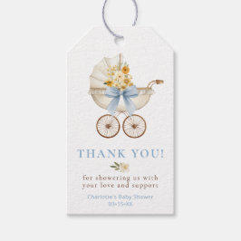 Floral Carriage Baby Shower Thank You | Blue ギフトタグ