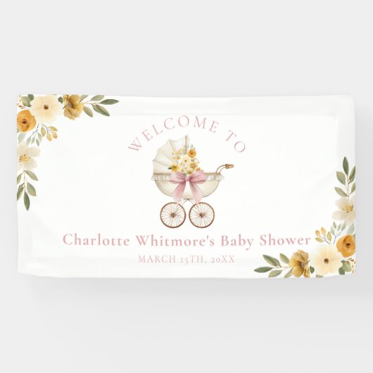 Floral Carriage Baby Shower Welcome Banner | Blush 横断幕 (横)