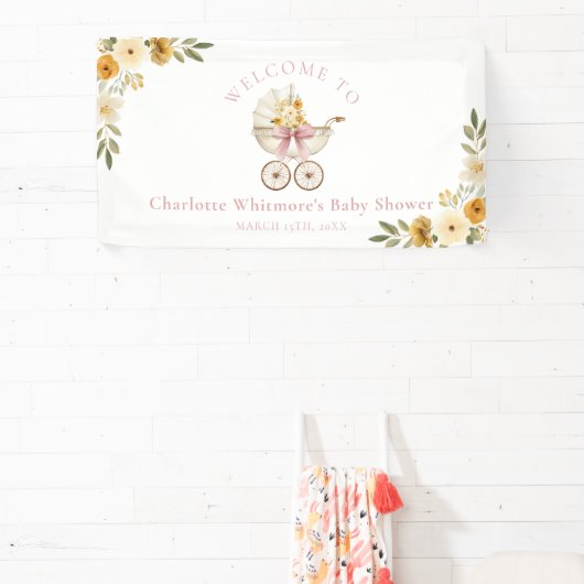 Floral Carriage Baby Shower Welcome Banner | Blush 横断幕 (インサイチュ)