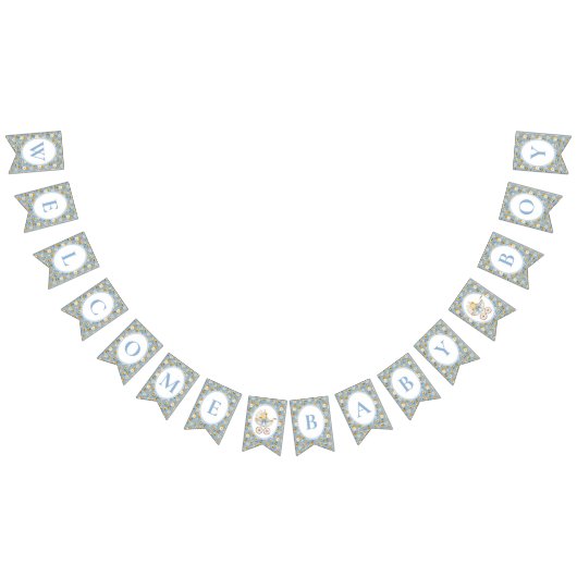Floral Carriage Welcome Baby Boy Bunting Banner  バンティングフラッグ (全)