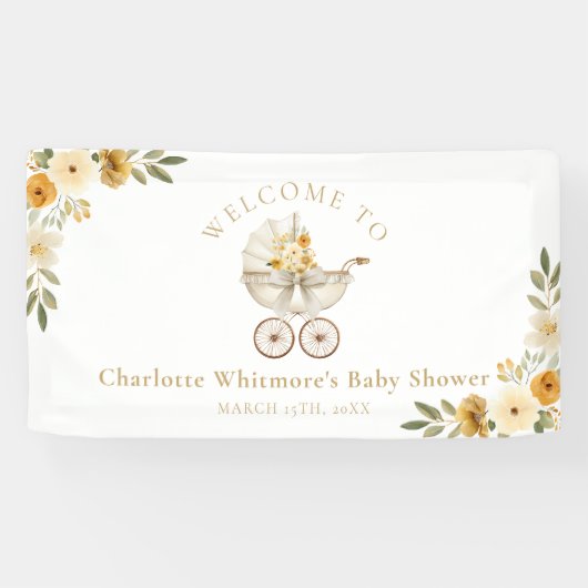 Floral Carriage Welcome Baby Shower | Neutral 横断幕 (横)